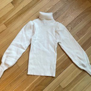 Cream Long Puff Sleeve Turtleneck Sweater